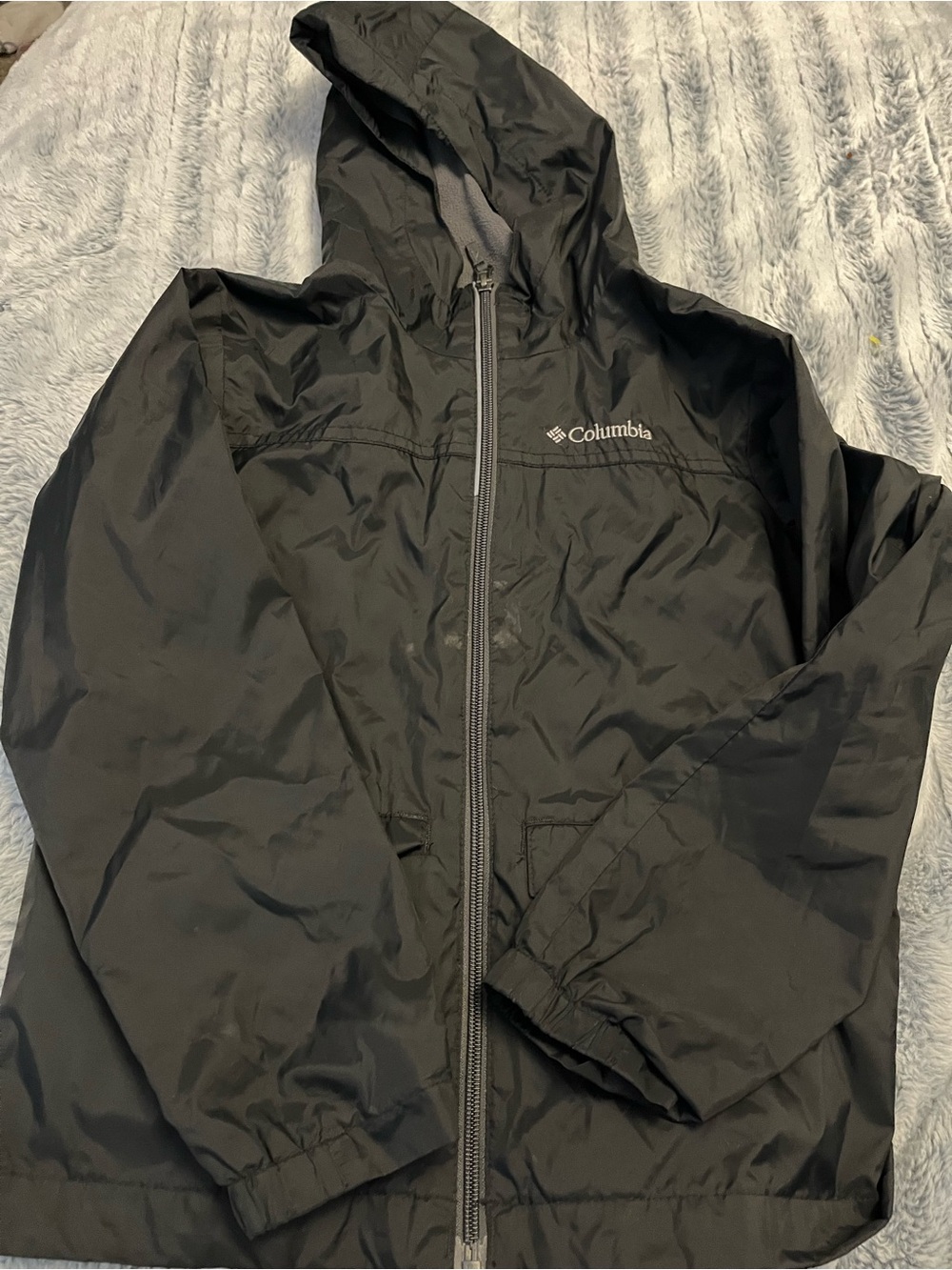 Columbia Black Hooded Raincoat with Full Zip